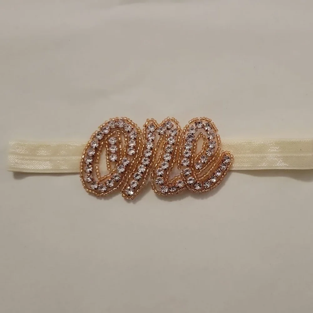 First Birthday headband One Rhinestone Applique smash cake hair photoshoot